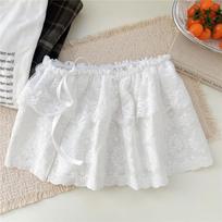 White Floral Ballet Lace Mesh Half Skirt - Women's Spring/Autumn Korean Style One Size