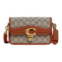 Coach Studio 19 Gold Letter Logo Push Button Flap Leather And Fabric Messenger Bag Women bags Gray Brown CJ249-B4TA7 Basic Set (Bag+Dust Bag)