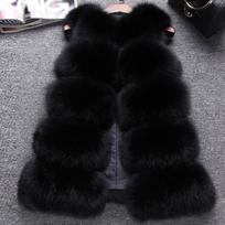 Women's Casual Medium Length Vest Cardigan Furry Coat XXL juoda