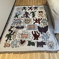 Textile City Ins Dėlionės Mesti Antklodė Žakardinis Audimas Grafiti Namų Dekoratyviniai Kutai Gobelenas Lauko Stovyklavimo Kilimėlis 90x90cm black