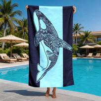 Mantra-style orca theme polyester microfiber beach towel is highly absorbent, suitable for swimming and beach outings W30*H60(CM)
