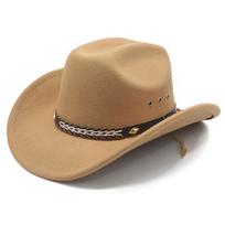 Vintage American Western Cowboy Hat Curved Brim Flat Top Autumn Winter Black Wool British Fashion Top Hat for Men M (56-58cm) brown