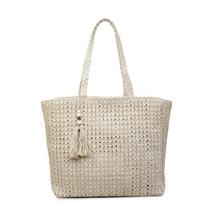 Straw Tote Bag Large Capacity Handmade Woven Rattan Summer Beach Shoulder Bag for Women Vacati Elegant Boho Shopper 2026Tassel smėlis