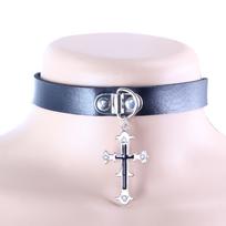 Y2K Gothic Dark PU Leather Cross Choker Necklace