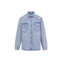 Levis Solid Color Distressed Straight Leg Long Sleeve Shirt Women shirts Blue A3373-0013 XS