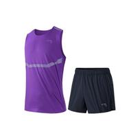 Anta Solid Color Round Neck Sleeveless Vest Mid Waist Straight Leg Shorts Casual Sports Set Men sets Purple Black 952325201-1 S