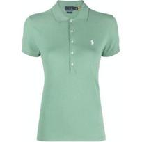 Polo Ralph Lauren Solid Color Logo Embroidered Vertical Button Slim Fit Short Sleeve Polo Shirt Women tops Green 211870237-031 L