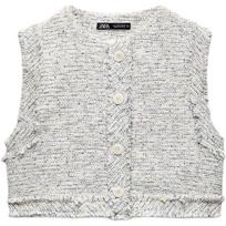 Zara Solid Color Round Neck Single-Breasted Sleeveless Vest Women tops Nude Sea-Blue 8136588-066 XL