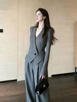 Available: Spring/Autumn Striped Suit & Wide-Leg Pants Set for Women - Plus Size, Elegant Two-Piece Set 4XL