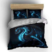 Fantasy Black Dragon With Blue Light Print Bedding Set. Exquisite Three-Piece Bedding Set Gift For Kids And Adults EU Twin 135X200cm&set