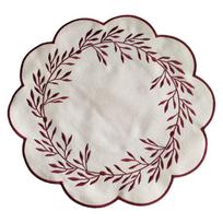 Thickened Embroidered Placemats Floral Shape Wear-resistant Insulation Table Mat Non-Slip Heat Resistant Canvas Table Pad (Red,L) raudona