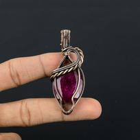 Ruby Pendant Gemstone Jewelry, 999 Copper Wire Wrapped Handmade Pendant, Latest Design Jewelry 2.55 Inches