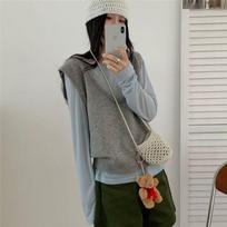 Korean High-End U-Neck Knitted Sleeveless Women's Sweater Vest for Spring & Autumn S pilka spalva