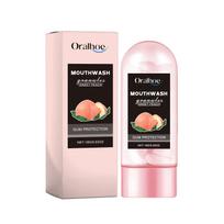 Peach-flavored toothpaste and mouthwash granules; fresh breath with a long-lasting fragrance; also cleanses the gums.