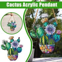 Flowering Cactus Stained Window Hanging Acrylic Window Decoration, Creative Lighting Craft Pendant Home Decoration Hanging One Size