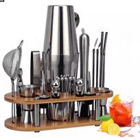 23 dalių nerūdijančio plieno kokteilių plaktuvas su bambuko stovu Cocktail Shaker Set 23 Pieces: 350ml