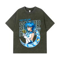 275 GSM Washed T-shirts 100% Cotton Sailor Moon V4 Mercury Print Unisex Heavy Cotton T Shirt S armijos žalia spalva