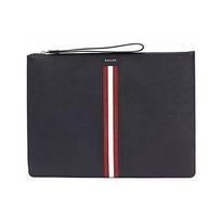 Bally Striped Decorated Leather Clutch Men clutch Black THALDEN-LT-10 Basic Set (Bag+Dust Bag)