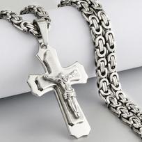 Religinis katalikų nukryžiuotasis Jėzaus kryžiaus karoliai vyrams Kryžiaus pakabukas su Biblijos karoliais Vyriški bizantiški grandinėlės papuošalai Dovanos 55cm