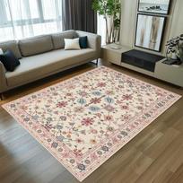 Bohemian Traditional Floral Print Area Rug, Soft Non-Slip Washable Floor Mat for Living Room Bedroom Kitchen Office Home Decor 40x60cm 16x24 inch
