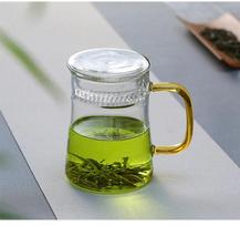Heat-Resistant Glass Teacup with Filter, Flower Tea Cup, Office Drinkware Mugs with Cover and Infuser, Easy Using Teaware 400ml
