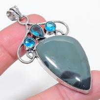 Natural Kambaba Jasper, Topaz 925 Sterling Silver Jewelry Pendant 2.60  V6M07