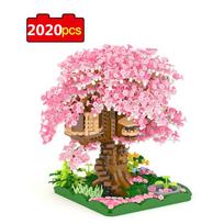 Augalai vazonuose, kaladėlės, plytos Miestas Mini Sakura Sukulentai Vyšnių žiedų namas Medžio modelis Statybiniai blokeliai Žaislai vaikams Kalėdinė dovana