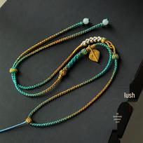 Buddha Jadeite Pendant Necklace with Gold Lock and Braided Pan Chang Knot for Women black