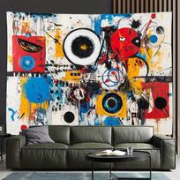 2D ryški Basquiat stiliaus abstrakti gobeleno grafiti gatvės meno drobė svetainei 47.2x31.5inch/120*80cm