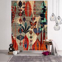 Drugelio gėlių gobelenas, pakabinamas ant sienos Indijos menas paplūdimio rankšluostis Bohemiškas psichodelinis čiužinys miegamojo namų dekoras 100X70CM black
