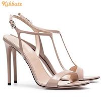 Black White Nude T-tied Buckle Sandals Stiletto Heel Open Toe High Heels Sexy Women Sandals Slingback Summer Shoes 34
