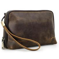Vintage Crazy Horse Leather Clutch with Wrist Strap for Bluetooth Earphones and Data Cable kava