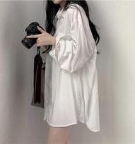 Lazy Wind White Sunscreen Shirt Female Thin Section of The Long Section Shirt Jacket Long-sleeved Women's Tops Temperament Elegant Fashion Top one size balta