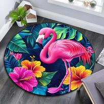 Flamingo Tropical Round Area Rug,Carpet Rug for Living Room Bedroom Sofa Playroom Decor,Non-slip Floor Mat 80cmx80cm