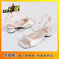 Bow open-toed medium-high heel Roman shoes fairy wind buckle strap sandals female thick heel 2025 summer new 35