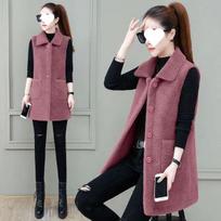 2025 Women's Winter Mid-Length Lambswool Plush Leather Vest S up to 42 kg