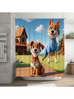 Cute Cartoon Dogs Shower Curtain | Fun Kids' Bathroom Decor W60H190(CM)-1 Pcs