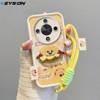 KEYSION Cartoon Cute Plush Embroidery Case for HONOR X9d 5G with Lanyard Soft Silicone Shockproof Phone Cover for Huawei Magic 8 Lite 5G for Honor X9d