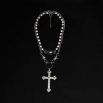 Gothic Punk Pearl Choker & Hip Hop Flame Chain Necklace Set balta