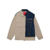 Li Ning Color Block Washed Loose Denim Jacket Men Jackets Dusty-Earth Denim-Blue AFDR823-1 L
