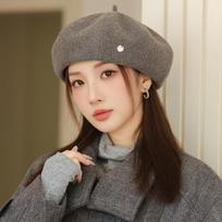 Autumn and Winter Beret Female Retro Painter Hat Fashion Star Anise Newsboy Hat Pumpkin Hat One Size pilka spalva