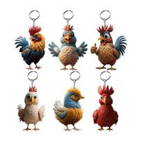 6pcs  Cartoon Chicken Keychain Decorative Backpack Accessory Christmas Keyrings 1
