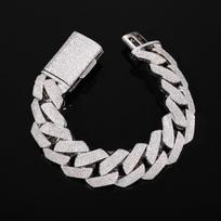 22mm Copper Inlaid Moissanite Diamond Hip Hop Cuban Chain Bracelet for Men - Versatile and Trendy Jewelry 7-inch (18CM) platina