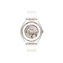 Swatch Quartz Movement 30M Water Resistant Watch 38Mm Silver Dial Stainless Steel Case Silicone Strap Unisex Watches SYXS138 Silver white