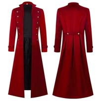 XS-5XL Didelių dydžių vyriškas gotikinis tranšėjas viduramžių steampunk retro stiliaus ilgi paltai dvieilis vienspalvis vyriškas vintažinis ilgas paltas M raudona