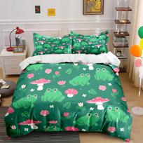 Cartoon Frogs Mushrooms Flower Background Bedding Set 1 Duvet Cover 2 Pillowcases For Adult And Children Luxury Gift Full Size EU Twin 135X200cm&set