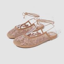 Fashion Fashion Air Mesh Flowers Embroidery Women Ballet Flats Comfortable Soft Soles Lace up Slingbacks Summer Loafers Casual Shoes 35 abrikosas