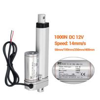 1000N DC 12V Linear Actuator Push 100kg 1000N 50mm 100mm 150mm 200mm 250mm 300mm 350mm Stroke Linear Drive Electric Motor 14mm/s 50mm Stroke
