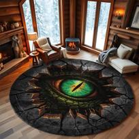 Printed Faux 3D Dragon Eye Round Rug Scary Printed Illusion Dragon Eye Design Creepy Dragon Lover Fantasy Floor Decor 60cm x 60cm
