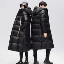 Unisex Long Black-Gold Over-the-Knee Down Jacket S 90-100 lbs juoda